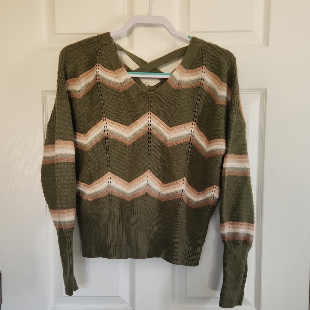 Olive Green Chevron Knit Sweater